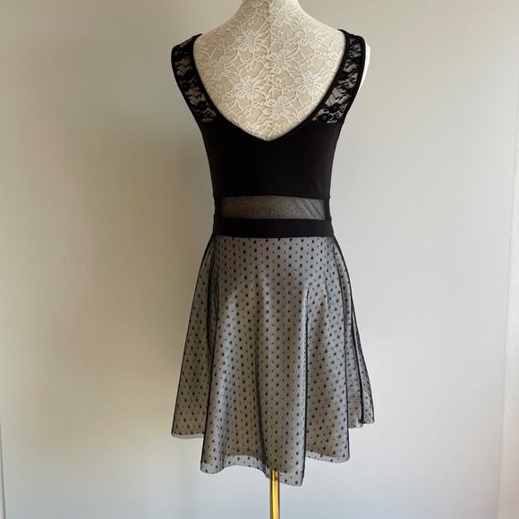 Chiffon Lace Fit & Flare Cocktail Dress Size M Black Floral Dot Whimsygoth Y2k - Picture 3 of 9